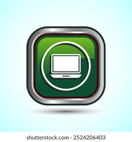 Laptop Icon Design Illustration, Computer Icon For Apps and Websites, Green Color Square Button Design