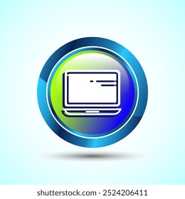 Laptop Icon Design Illustration, Computer Icon For Apps and Websites, Glossy Round Button Design