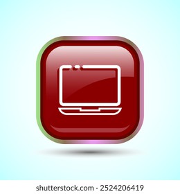 Laptop Icon Design Illustration, Computer Icon For Apps and Websites, Red Color Square Button Design