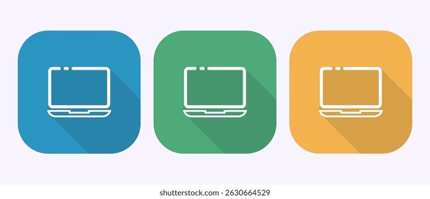 Laptop icon design illustration, computer sign symbol for apps and websites in shadow button design