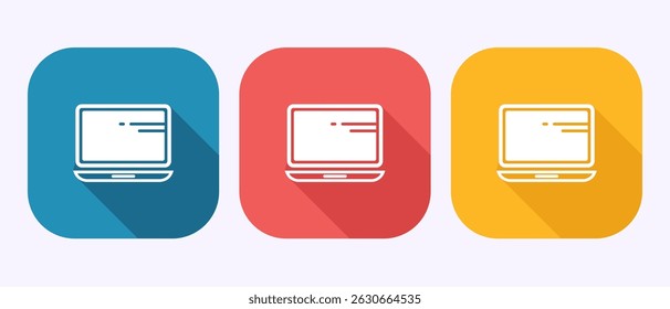 Laptop icon design illustration, computer sign symbol for apps and websites in shadow button design
