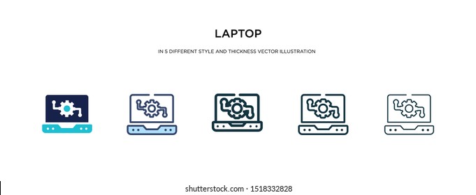 laptop icon in different style and thickness vector illustration. two colored and black laptop vector icons in filled, outline, line, stroke style can be used for web, mobile, ui