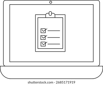 Icono de la computadora portátil y el icono del tablero de documentos con fondo blanco. con líneas negras