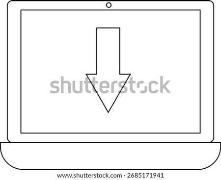 laptop icon and down arrow icon with white background.with black lines