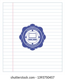 laptop icon draw with pen effect. Blue ink. Vector Illustration. Detailed.