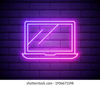 a laptop icon. Elements of Media in neon style icons. Simple icon for websites, web design, mobile app, info graphics isolated on brick wall