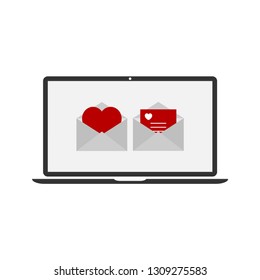 Laptop icon, envelope icon in flat style. Vector illustration.
