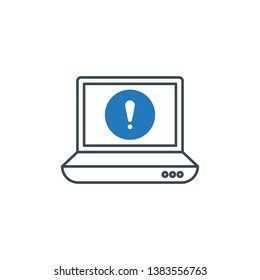 Laptop icon with exclamation mark. Notebook icon and alert, error, alarm, danger symbol