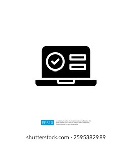 Laptop Icon Featuring a Checkmark and Data Fields Symbolizing Digital Task Management and Productivity Solutions