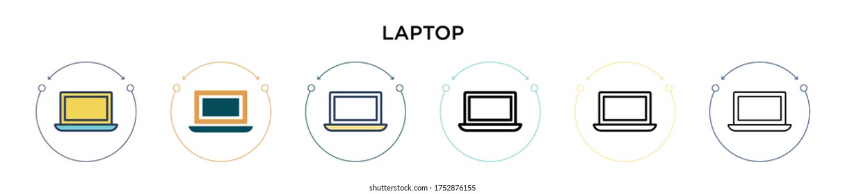 Laptop-Icon in vollem, dünnen Linie, Umriss und Strich-Stil. Vektorgrafik zweier farbiger und schwarzer Laptop-Vektorsymbole kann für mobile, iPhone-, web-basierte
