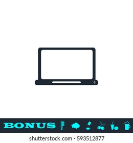 Laptop icon flat. Black pictogram on white background. Vector illustration symbol and bonus button