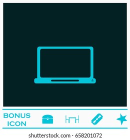 Laptop icon flat. Blue pictogram on dark background. Vector illustration symbol and bonus icons