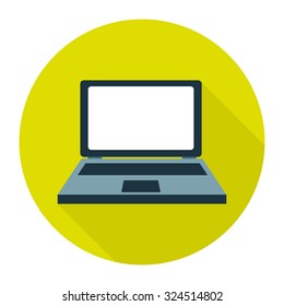 Laptop Icon Flat Design, Long Shadow. Isolated