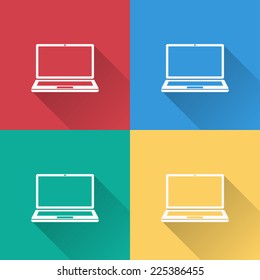 laptop icon , flat design on 4 color background
