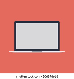 laptop icon in flat design style on red background. notebook symbol. stock vector illustration
