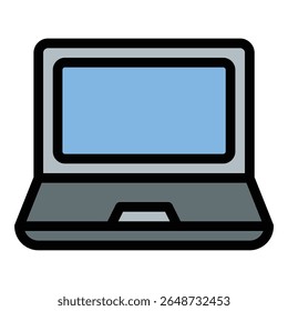Ilustração em estilo de linha plana de ícone de notebook representando espaços de trabalho digitais e de computação portáteis, adequados para projetos de tecnologia, trabalho remoto e desenvolvimento de software