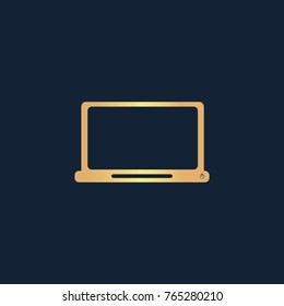 Laptop icon flat. Simple gold pictogram on dark background. Vector illustration symbol