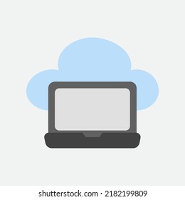 Icono de portátil en estilo plano sobre computación en nube, uso para presentación de aplicaciones móviles en sitios web