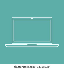 Laptop icon flat style with shadow on a green background, vector illustration