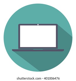 Laptop icon flat style with shadow on  a green background, vector illustration for web design