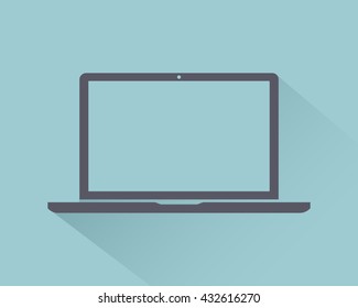 Icono de portátil estilo plano con gadget de sombra aislado en un fondo ligero, ilustración vectorial para el diseño web