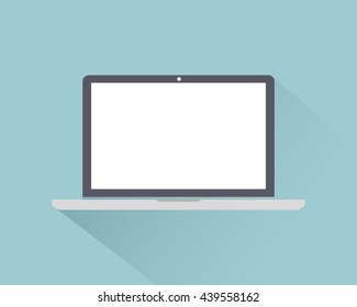 Laptop icon flat style with shadow isolated on a light background, vector illustration for web design