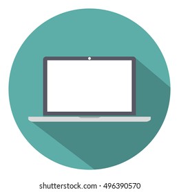 Laptop icon flat style with shadow on a green background, vector illustration