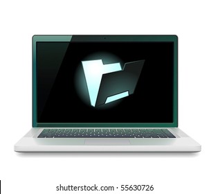 Laptop with icon of folder on screen. Vector illustration for IT technologies and data storage.