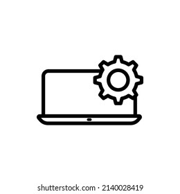 Laptop icon with gear. suitable for setting symbol. line icon style. simple design editable. Design template vector