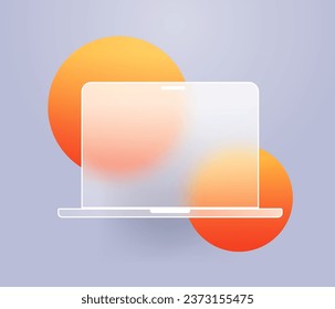 Laptop icon glass morphism style. Notebook icon transparent glass blur abstract design. Vector illustration