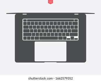 laptop icon in glyph design style with touchpad and keyboard top view on grey background. notebook symbol. stock vector illustration