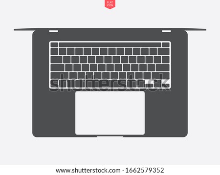 laptop icon in glyph design style with touchpad and keyboard top view on grey background. notebook symbol. stock vector illustration