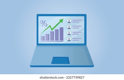 laptop icon with graph.on blue background.Vector Design Illustration.