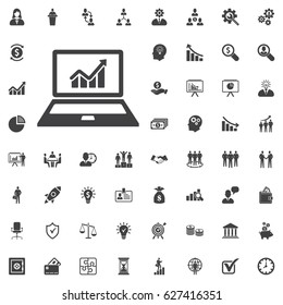 laptop icon with graph on the screen. vector illustration on white background. Business set of icons