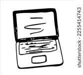 Laptop icon. Hand-drawn vector illustration. Template design, icon, clipart, excise, doodles.