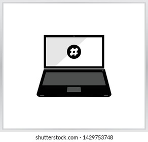 Laptop icon. laptop with hastag icon illustration