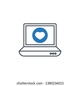 Laptop icon with heart sign. Notebook icon and favorite, like, love, care symbol