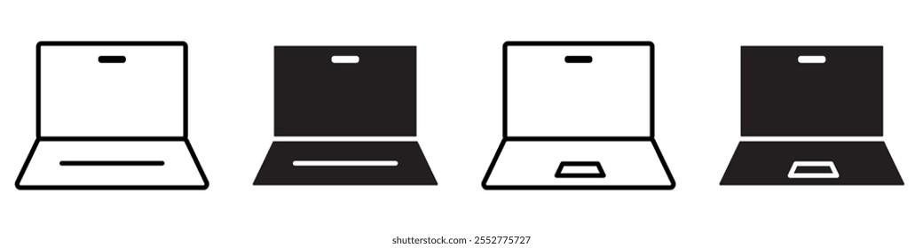 Icono del ordenador portátil, conjunto de iconos del ordenador portátil. Iconos del cuaderno de la computadora. Icono de Vector del cuaderno.