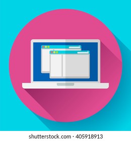 Laptop Icon illustration. Flat design style with long shadow.