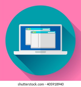 Laptop Icon illustration. Flat design style with long shadow.