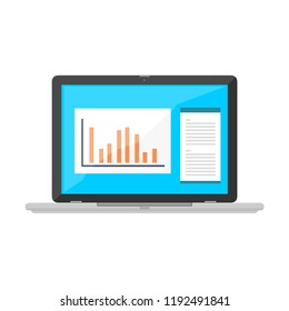 Laptop Icon Illustration Marketing Vector with bar chart.