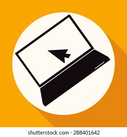 Laptop Icon illustration on white circle with a long shadow