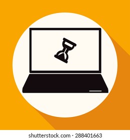 Laptop Icon illustration on white circle with a long shadow