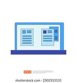 Laptop Icon Illustration of Online Documents, Files, Data, and Folders. Concept of data management, cloud storage, and digital information.