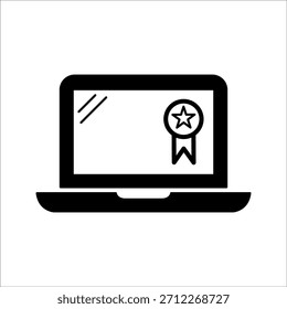 Laptop icon illustration. Simple computer symbol. Black rectangular screen. Minimalist device design.