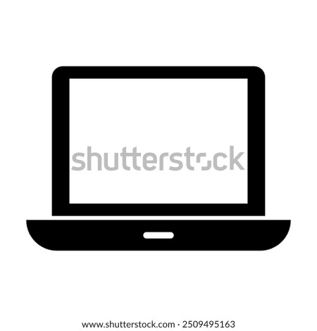 Laptop icon illustration. Simple computer symbol. Black rectangular screen. Minimalist device design.