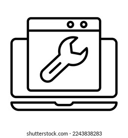 Laptop icon Illustration with wrench. suitable for edit tool icon. icon related to developer. Line icon style. suitable for apps, websites, mobile apps. Simple vector design editable