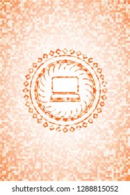 laptop icon inside abstract orange mosaic emblem with background