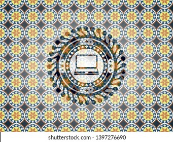 laptop icon inside arabesque emblem. arabic decoration.