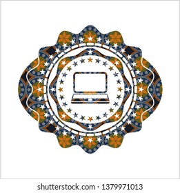 laptop icon inside arabesque style emblem. arabic decoration.